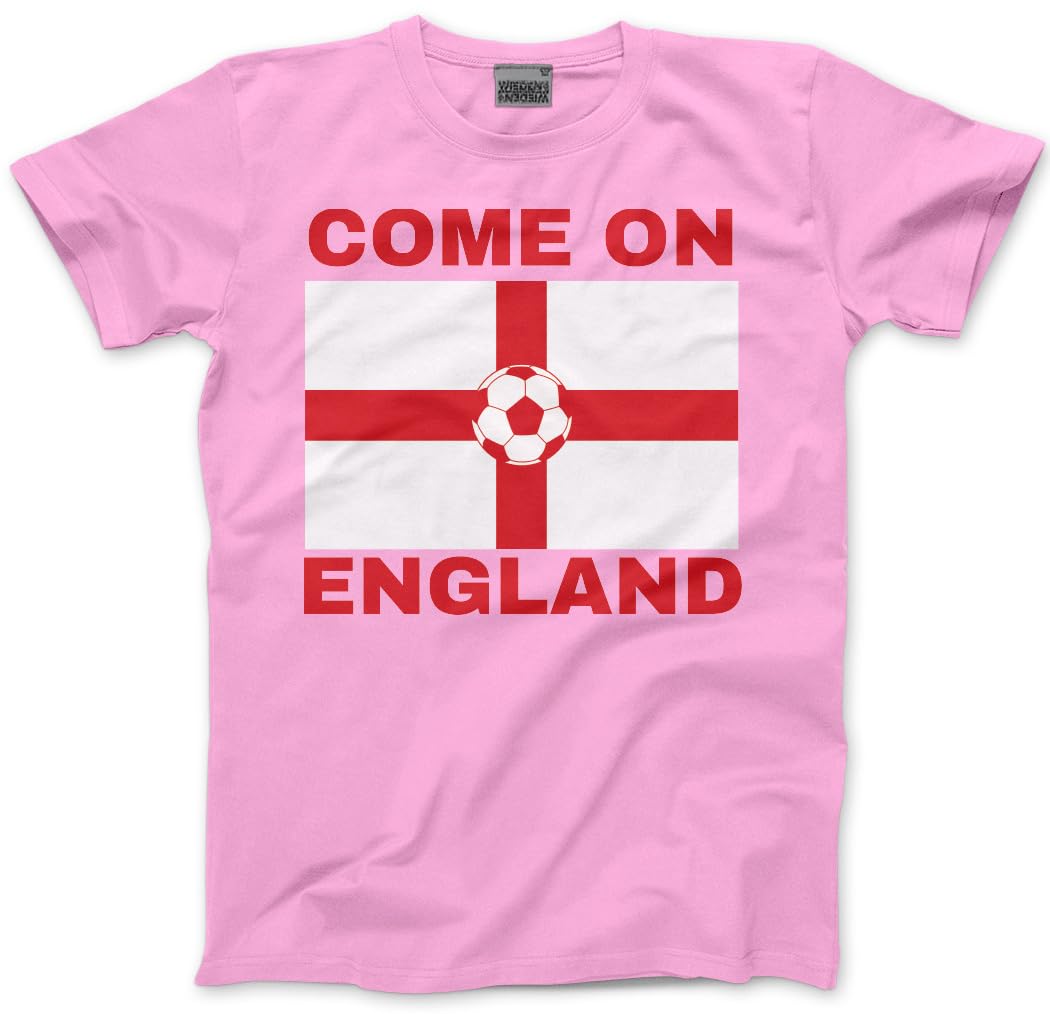 England Top for Kids, Teens and Adults – Come On England Football T-Shirt - World Tournament USA Cup Tee Flag Lions Patriotic Footie Tshirt - S Pink