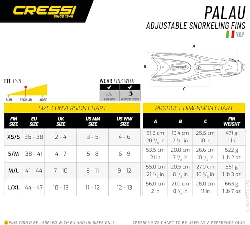 Aletas de Snorkel Cressi Palau, Talón Abierto Ajustable, Para Adultos miniatura 5
