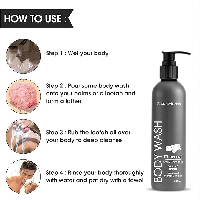 Image of MASHUR FAB Body Wash - Exfoliating & Hydrating Formula | Brightens Skin Tone | 250ml Multiple Fragrance (1 Pack Body Wash + Vitamin C Serum + Perfume)