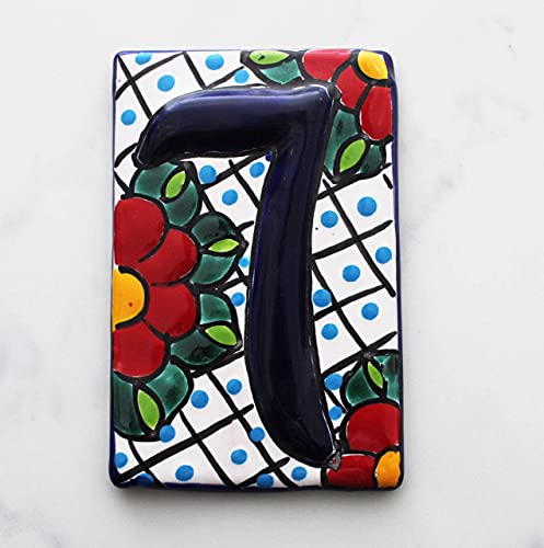 Artesano | Talavera House Numbers Hand Painted (1) | Address Number | Tiles For Sign | Ceramic Tile House 5.5 X 3.7 Inches (Number 7) #TOP1