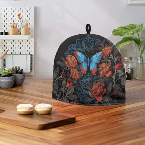 Image of Butterfly Peony Print Tea Pot Cover Teas Cosy Insulated Tea Cozies Home Kitchen Decoration Teapot Dust Cover Warming Tea Kettle Quilt Creative Gifts for Banquet