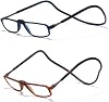 2 Pack Folding Magnetic Reading Glasses Computer Readers Presbyopic Glasses with Adjustable Temples and Flexible Headband Unisex BlueBrown, 2.0, multiplier_x