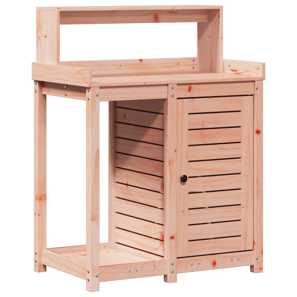 Stół na rośliny z półkami, 82,5 x 50 x 109,5 cm, lite drewno daglezji, stacja na rośliny z szafką i półką z listew na narzędzia ogrodowe, ziemię i nawóz, stabilny stół na rośliny do ogrodu