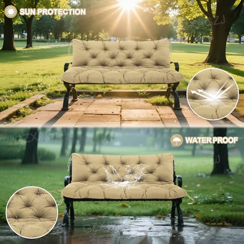 GZXAGZJ Outdoor Swing Replacement Cushions 48x40 inch Waterproof Porch Swing Cushions with Backrest and Ties 5” Thick 3 Seater Swing Cushions for Outdoor Furniture Backyard Patio Bench Lawn(Khaki) by GZXAGZJ - Image 2