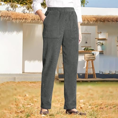 Women's Elastic Waist Winter Casual Pants with Pockets Fashion Thermal Corduroy Trousers Solid Colour Straight Pant4