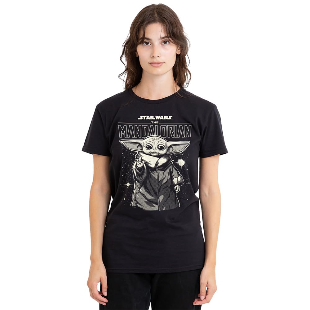 Star Wars Women's The Mandalorian Grogu In The Stars T Shirt Black - L