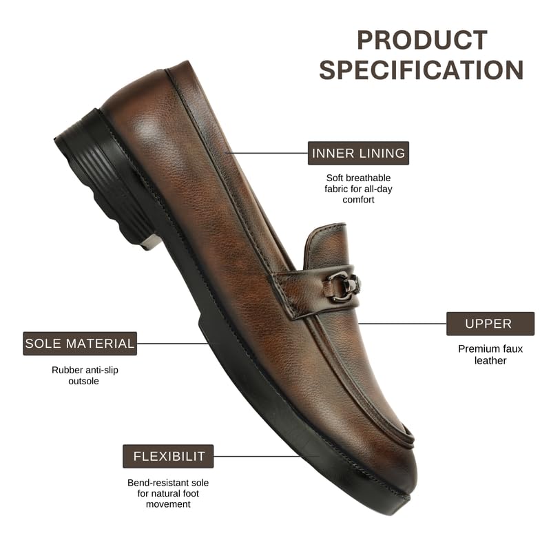 Image of Men's Chain Buckle Loafers || Premium Smooth Faux Leather Slip On || Formal Office & Casual Wear Shoes