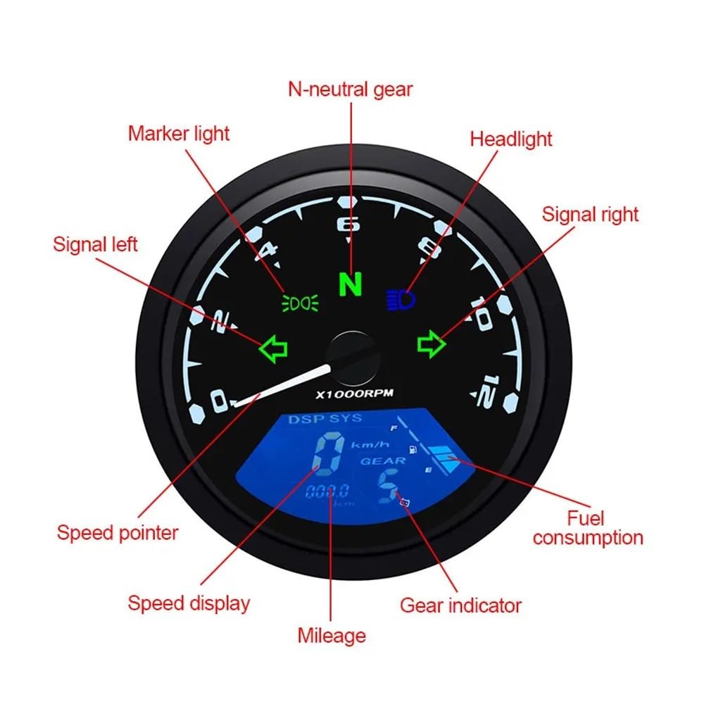 Contagiri contachilometri Contagiri Impermeabile A LED Per Motociclette, Accessori Per Modifiche Auto, Contachilometri, Tachimetro Per Cilindri Da 1 A 4