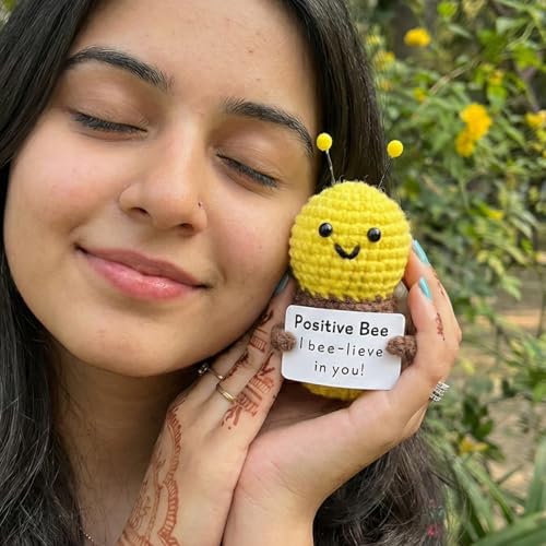 Image of Cute Emotional Support Crochet Toys Handmade Gifts with Message for Women Men Friends Coworkers, Birthday Christmas Valentine's Gift (Honeybee)