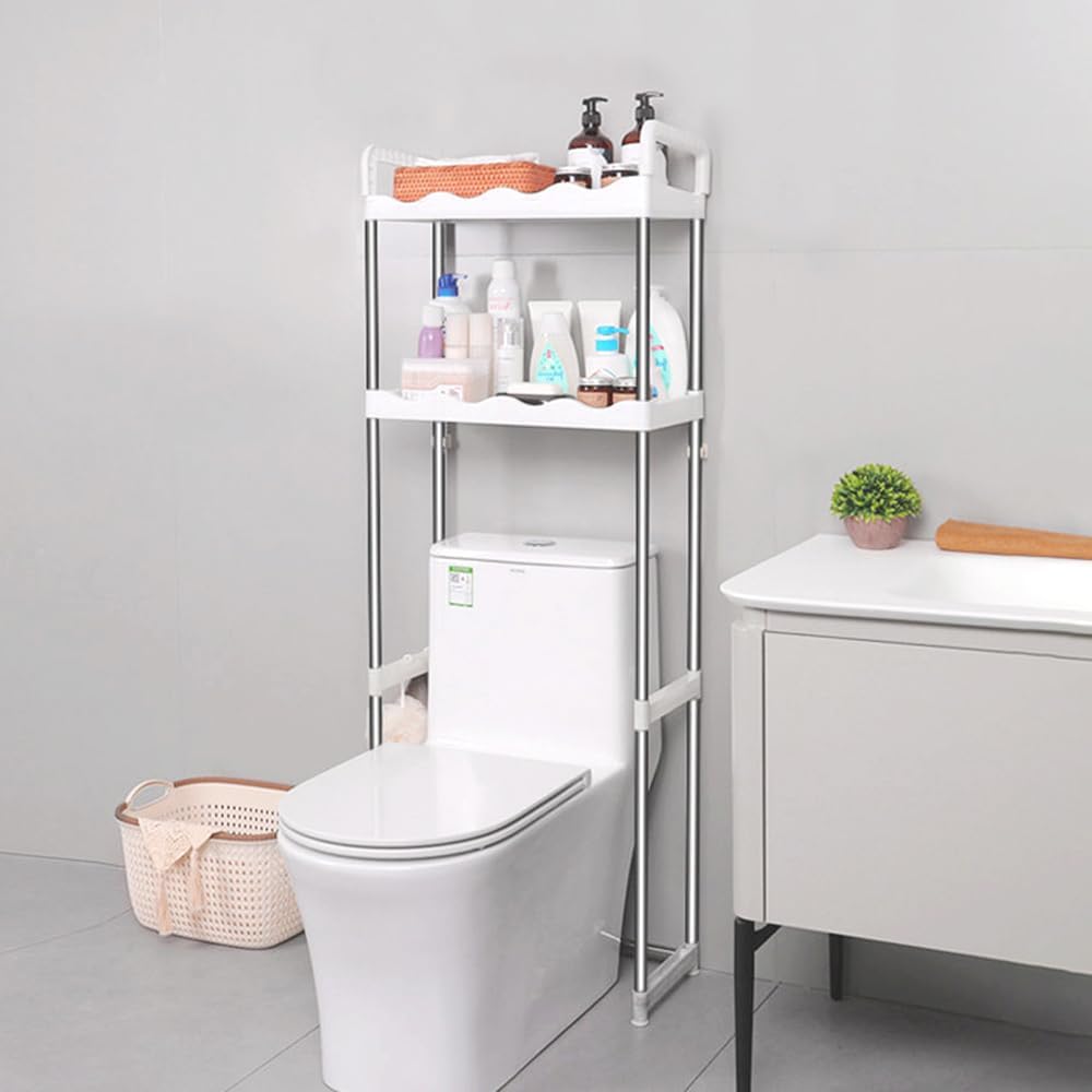– HEXAR® 2 Tier Over the Toilet Rack, Stainless Steel 20kg Capacity Bathroom Shelf, Space Saving Bathroom Stand Organizer Over the Toilet Storage (2 Tier White)