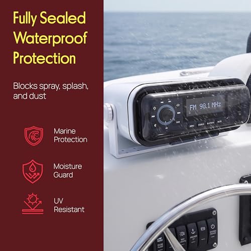Image of Pyle Water Resistant Marine Stereo Cover - Smoke Colored Heavy Duty Boat Radio Protector Shield with Flip-up Door & Spring Loaded Release - Mounting Gasket Included - Pyle PLMRCB1