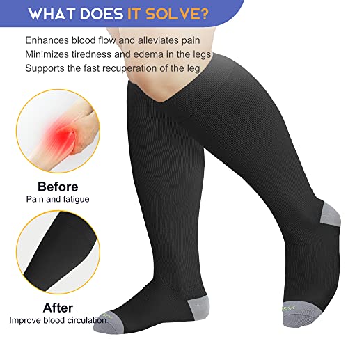 Image of LEVSOX Plus Size Compression Socks for Women Men Wide Calf Extra Large 15-20 mmHg Knee High Sock for Nurses Pregnant Travel