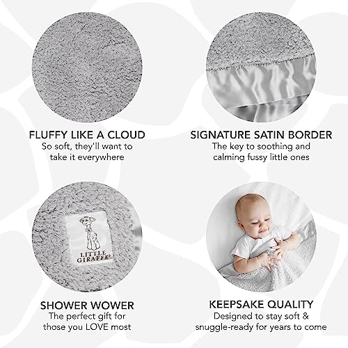 Little Giraffe Baby Blanket - Chenille Soft Blanket With Satin Trim - Baby Stroller Blanket - Newborn Baby Essentials & Baby Gifts - 29X35" - Silver #TOP2