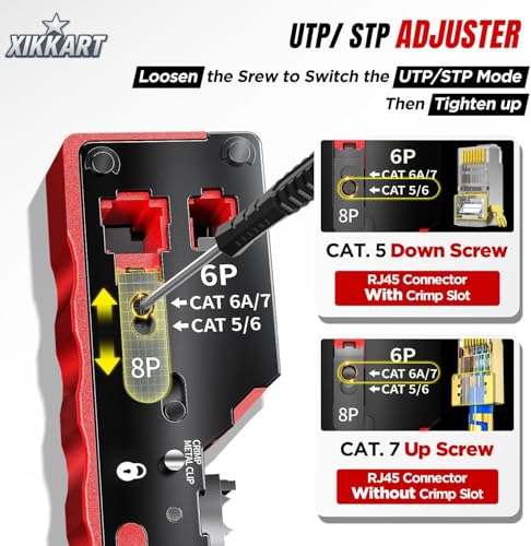 Image of XIKKART RJ45 Crimping Tool Kit - All-in-One Passthrough Ethernet Crimper for Cat5 /Cat6 /Cat7 - Includes Network Cable Tester with Battery, 10pc Cat6 Pass-Through Connectors & 10pc Boots(Multicolor)