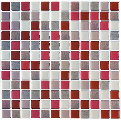 Yoillione 3d Mosaic Tile Stickers Bathroom Tile Decals Stickers,White Tile Backsplash Kitchen Tile Wallpaper Tile Wall Stickers Vinyl Self Adhesive Tiles Peel and Stick on Tiles Transfers, 4 Sheets