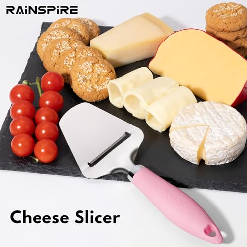 Image of Rainspire Upgraded Non-Stick Cheese Slicers for Block Cheese Multi-Functional Cheese Cutter for Mozzarella, Cheddar, Gruyere Charcuterie Accessories Dishwasher Safe Kitchen Tools, Pink