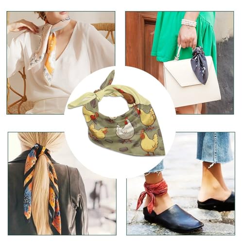 18" Silk Like Head Scarf for Women Fashion Square Chickens Bandana Pack Neckerchief Boho Sleeping Headscarf Hair Wrap Headband Satin Neck Scarfs for Bag Purse Hair Scarves4