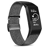 Amzpas Kompatible Für Fitbit Charge 3 Armband/Fitbit Charge 4 Armband, Metall Edelstahl Ersatzarmband Kompatibel mit Fitbit Charge 3/ Charge 4 (S, 03 Schwarz)