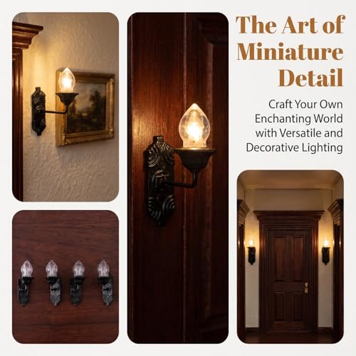 Image of Housoutil Dollhouse Miniature Wall Sconces, 5PCS Dollhouse LED Wall Lamp, ABS Mini Decor Lamp,Black Decor Outdoor Lights Sand Table Lighting Toy for DIY Living Room Mini Toy Models