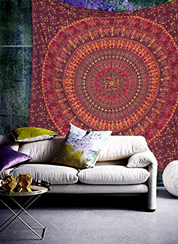 Raajsee Indisch Psychedelic Wandteppich Mandala kastanienbraun / Kamel Elefant Boho Wandtuch Hippie/ Indien Wandbehang baumwolle Tuch Twin 54x82 Inches Cover