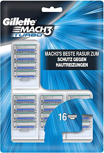 Gillette Mach3 Turbo sistema de protección de la cuchillas, 1er Juego de Cartuchos de (1 x 16 pcs)