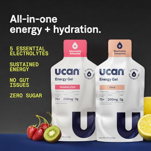 Image of UCAN Edge Energy Gel Shots, Citrus + Electrolyte (12, 2 Ounce Packets) for Running, Training, Workouts, Fitness, Cycling, Crossfit | Sugar-Free, Vegan, & Keto Friendly Energy