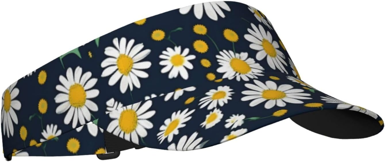 Floral Daisies Pattern Print Sports Sun Visor Hats Adjustable Running Golf Tennis Sun Cap for Women Men Black