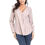 semen Damen Blusehemd Gestreift Tief V Ausschnitt Langarmshirt Elegant Casual Loose Oberteile Tops Kontrastfarben Poloshirt Atmungsaktiv Stripe Blouse