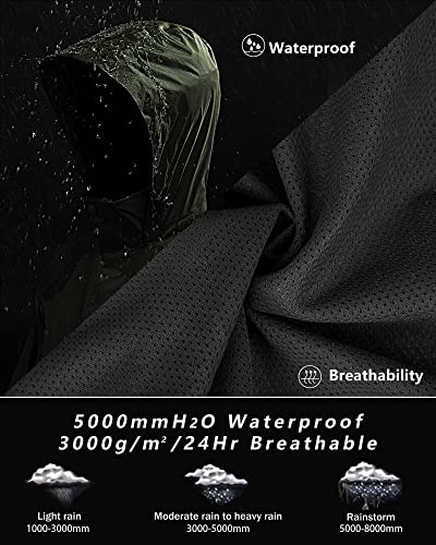 33,000ft Herren Damen Regenanzug Reflektierender Wasserdichter Regenkombi Packbare Winddichte Regenjacke+Regenhose mit Innennetz Wasserabweisende Regenkleidung für Fischen Wandern Camping – Bild 3