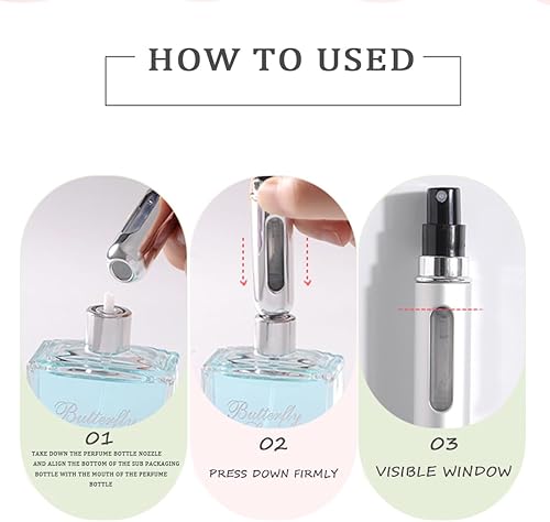 Miniatura 5 de Botella de spray de perfume de 0.2 fl oz con diamantes de imitación rosa, portátil, portátil, para viajes, niebla fina, recargable, mini