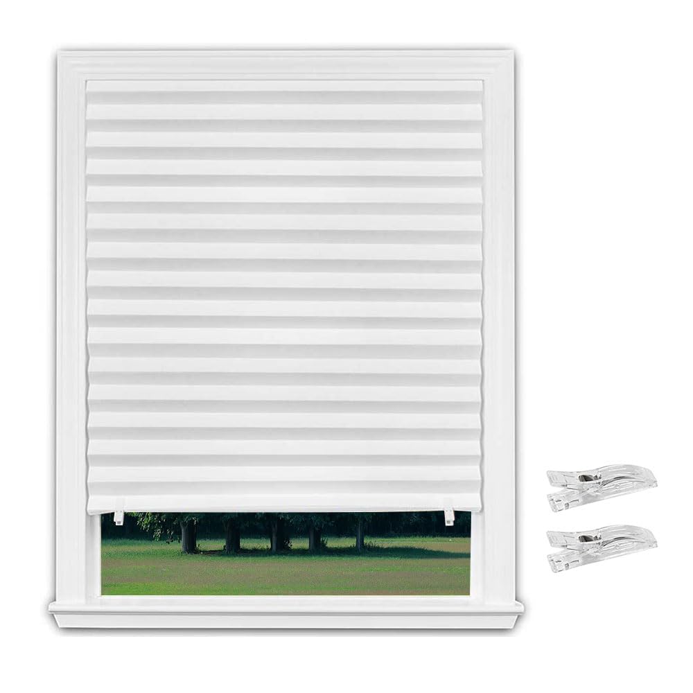 JZS Window Blackout Shades, Pleated Window Shades, Blackout Pleated Paper Shade Light Filtering Non-woven Blinds Window, Easy To Install for Bedroom, Bathroom, Living Room, Kitchen (White)