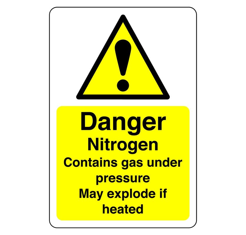 Danger Nitrogen contains gas sign- 3mm Aluminum Dibond for indoor/outdoor usage (600mm x 400mm) Ensures Safety Within 20m Viewing Distance.