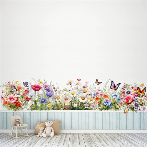 小さい 草 花 蝶 壁 ステッカー 春の庭園 ウォールステッカー 色とりどりの花 シール インテリア 壁紙 居間 寝室 子供部屋 DIY 部屋飾り [2]