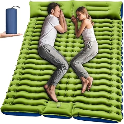 Yuzonc Double Sleeping Pad - Self Inflating 4" Extra-Thick for 2 Person with Pillow Built-in Foot Pump Inflatable Sleeping Mat for Backpacking, Hiking, Traveling, Tent, Portable Camping Mat Cover