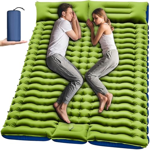 Double Sleeping Pad – Self Inflating 4″ Extra-Thick for 2 Person with Pillow Built-in Foot Pump Inflatable Sleeping Mat for Backpacking, Hiking, Traveling, Tent, Portable Camping Mat