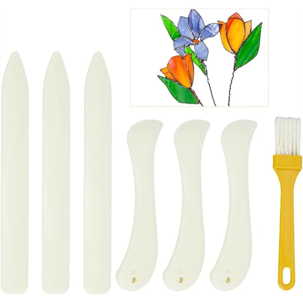 Aboiled Leathercraft for DIY Crafting Making Handicrafts Stained Glass Plastic Burnisher Bone Foiler Holder 6Pcs Burnishing Tool