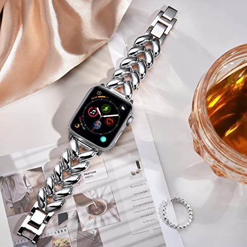 Image of VISOOM Bracelet Compatible for Series 11 /10 /9 /8 /se Apple Watch Band 46 /45 /44 /42 /41 /40 /38mm Series 7 /SE Women Dressy Luxury Wristband Jewelry Metal Watch Strap for iWatch Series 6 /5 /4 /3 /2 /1