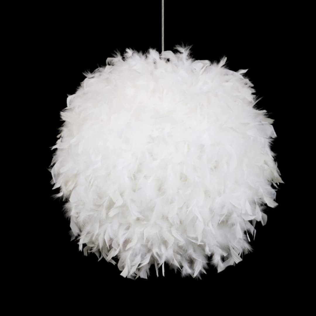Lámpara colgante de plumas blancas esféricas de 40 cm/15,9 pulgadas, pantalla de plumas, lámpara de techo, lámpara de plumas para sala de estar, dormitorio, comedor
