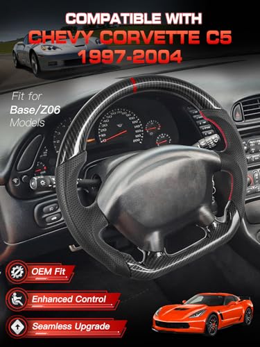 Steering Wheel for Chevy Corvette C5 1997-2004 Hydro-Dip Carbon Fiber D-shaped Flat-bottom Steering Wheel Preforated Leather Grip Hand-Stitched Compatible with Corvette C5 Base Z06 - Image 3
