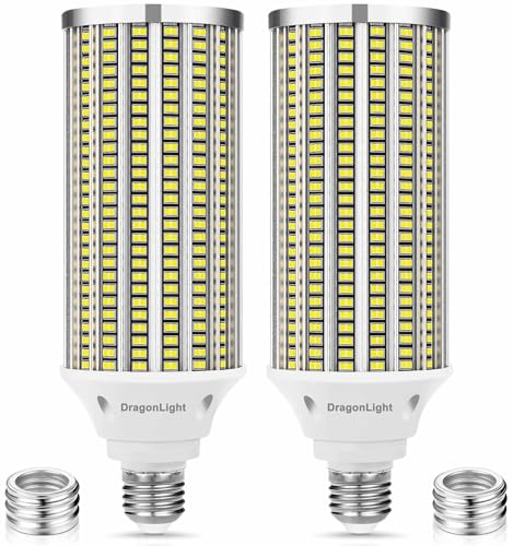 DragonLight 80W Super Bright LED Corn Light Bulbs (600 Watt Equivalent) - E26/E39 Large Mogul Base LED Lamp 5000K Daylight 9,600 Lumens for High Bay Area Lighting, Pack of 2