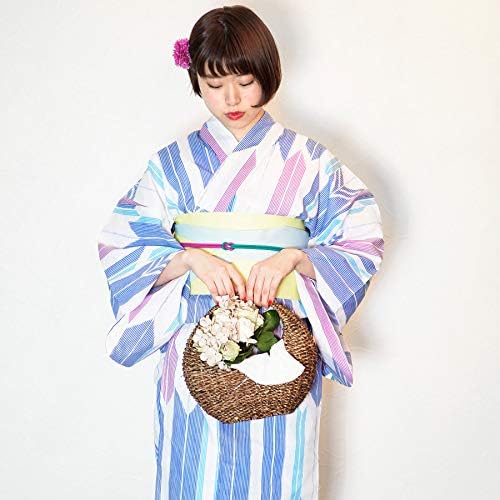 Amazon 浴衣 レディース ゆかた 大人 浴衣単品 爽やかブルーの矢絣ライン 矢絣 矢羽 ストライプ 白地 白 ブルー 青 水色 パープル クール かっこいい 涼しげ 大正浪漫 古典 個性 レトロ 大正ロマン 女性 大人浴衣 ユカタ 綿 アンココン