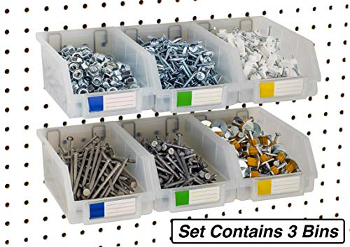 Right Arrange Pegboard Bins – 3 Pack Clear Large - Hooks to Any Peg Board - Organize Hardware, Accessories, Attachments, Workbench, Garage Storage, Craft Room, Tool Shed, Hobby Supplies, Small Parts - Thumbnail 3