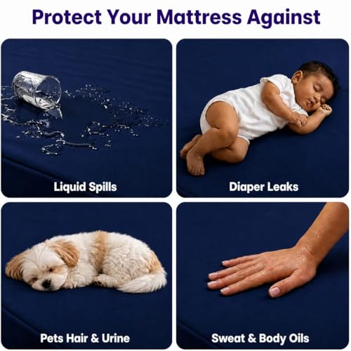 Image of Waterproof Mattress Protector 6x6.5 Feet (72x78) | Elastic Fitted Bedsheet | Soft & Durable Gadda Cover Dustproof By Bharat Griha BG16