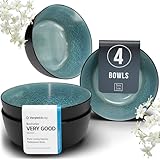 Stoneware large soup bowls set 4 pcs – 27 oz dark petrol blue pasta & cereal bowls 5.5' – Dishwasher and microwave safe – Modern kitchen bowl set – Dinner service Pure Living