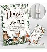 50 Woodland Baby Shower Games, Diaper Raffle Tickets for Baby Shower Woodland, Forest Animals Cre...