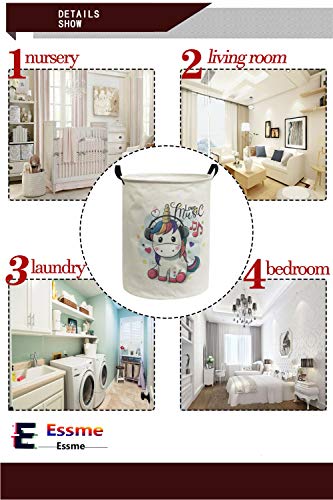 ESSME Large Storage Bin,Canvas Fabric Storage Baskets with Handles,Collaspible Laundry Hamper for Household,Gift Baskets,Toy Organizer(Cartoon Unicorn) - Thumbnail 6