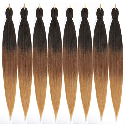 Prestretched Braiding Hair Ombre Professional Pre-stretched Itch Free Synthetic Fibers 24 Inch 8Packs Easy Braid Yaki Texture Synthetic Pre Stretched Braids Hair Hot Water Setting #T1B/30/27