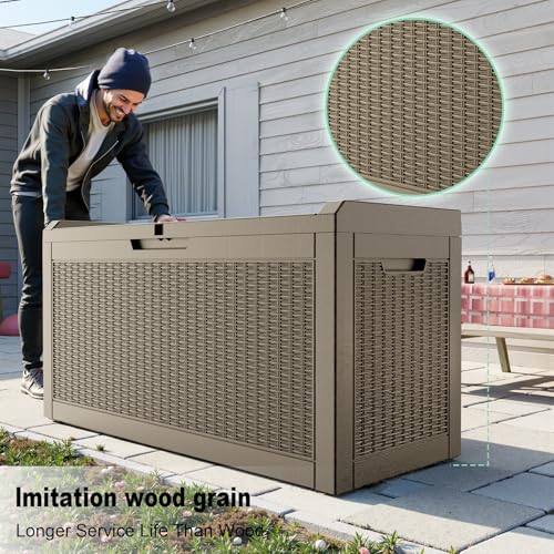 Image of 60 Gallon Waterproof Resin Deck Box, UV Resistant Outdoor Storage for Garden, Patio, Porch, Delivery（Gray，60 Gallon）