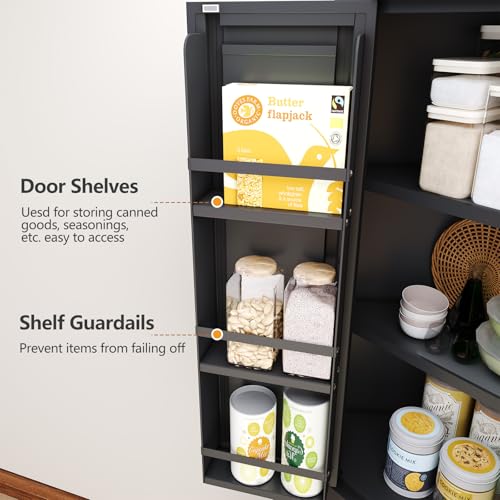 Image of GAIOUS 63 inch Tall Metal Corner Kitchen Pantry Cabinet, Steel Storage Cabinets with 4 Doors and 3 Shelves, Kitchen Food Cabinets with 6 Door Panel Shelves, Farmhouse Cupboard for Kitchen Dining, Black