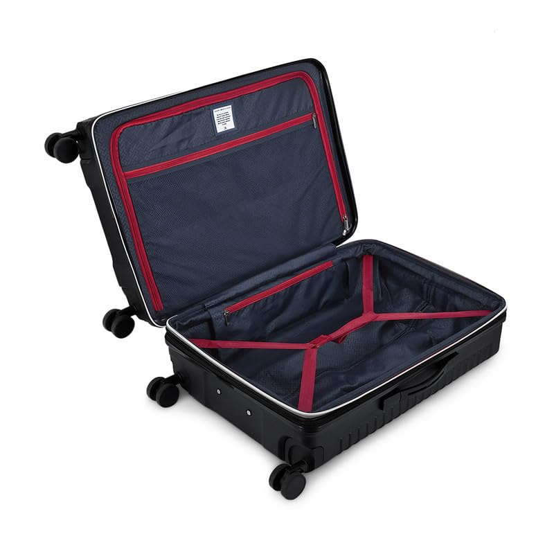 Image of TOMMY HILFIGER Cabin Hard Luggage Hummer X - Black | Carry-On Trolley Bag with TSA Lock | 360 Spinner Double Wheels | Telescopic Handle | Polycarbonate Shell Suitcase | 56.5cm | 50L Capacity